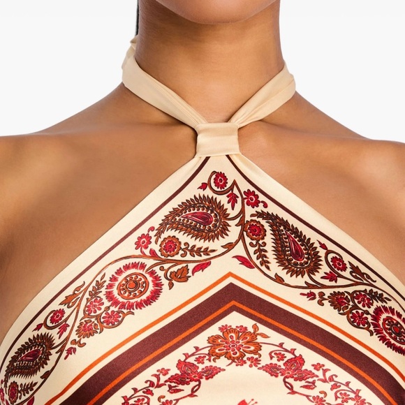 Elegant Cream and Red Halter Dress - Picture 2 of 6